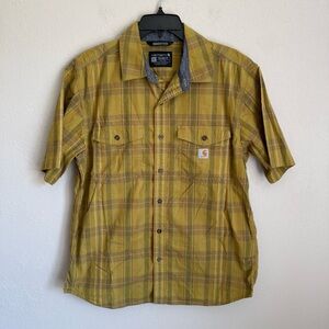 Men’s L Yellow Carhartt Relaxed Fit Rugged Flex Workman’s Plaid Casual Button Up